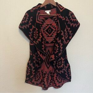 John Paul Richard Aztec Geometric Patterned Black and Red Sweater Size Medium